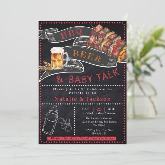 Rustieke Chalkboard BBQ Bier Baby shower Uitnodigi Kaart (Staand voorkant)