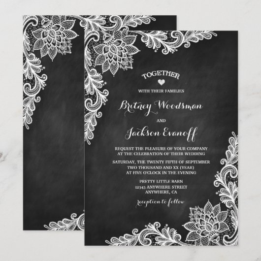 Rustieke Chalkboard Bloemen Kant Huwelijksuitnodig Kaart (Voorkant / Achterkant)