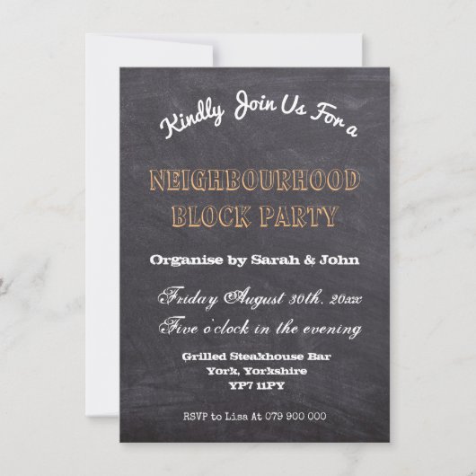 Rustieke Chalkboard Buurt Block Party Kaart (Voorkant)