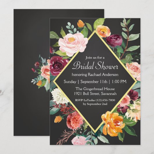 Rustieke Chalkboard Floral Bridal Shower Uitnodigi Kaart (Voorkant / Achterkant)