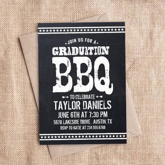 Rustieke Chalkboard Graduation Party BBQ Kaart