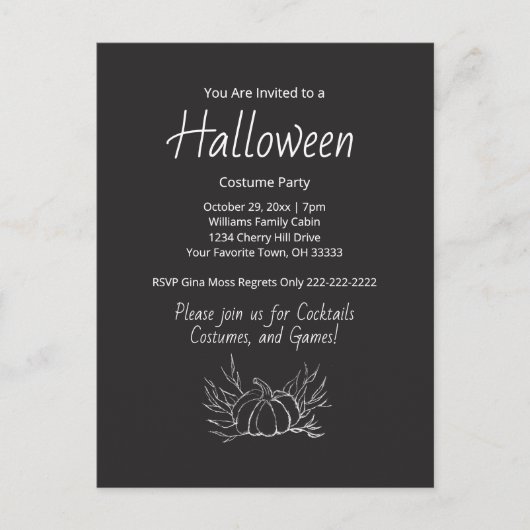 Rustieke Chalkboard Halloween Kostuum Party Pompoe Uitnodiging Briefkaart (Voorkant)