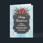 Rustieke Chalkboard Son in Law Vrolijke Kerst Kaar Kaart<br><div class="desc">Vrolijk kerstfeest voor zoon in de wet kaart met rustiek land krijtbord patroon en winter gebladerte met poinsettias.</div>