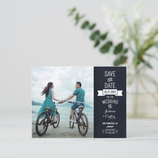 Rustieke Chalkboard Typografie Foto Opslaan van de Aankondigingskaart (Staand voorkant)