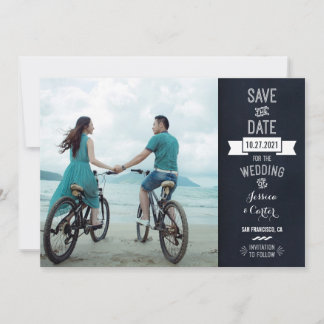 Rustieke Chalkboard Typografie Foto Opslaan van de Save The Date