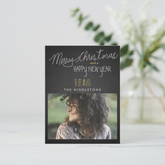 Rustieke Chalkboard Typografie Vakantiefoto Feestdagenkaart (Staand voorkant)