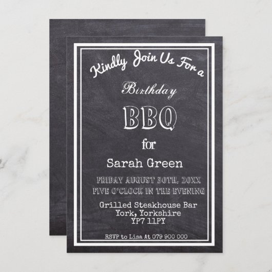 Rustieke Chalkboard verjaardagsfeestje BBQ Kaart (Voorkant / Achterkant)