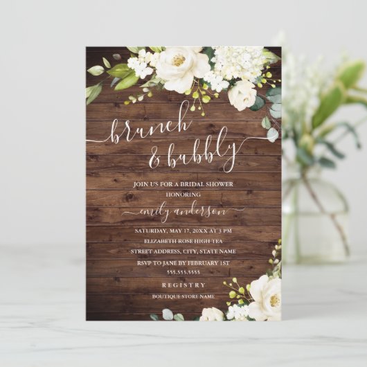 Rustieke champagne bloemenbrunch en bubbels kaart (Staand voorkant)