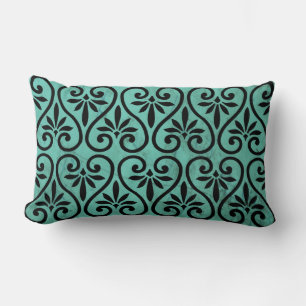 Rustieke Charm Aqua en Zwarte Bloemen Swirls Grung Kussen