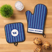 Rustieke Charm Blauw Gestreept Ovenwant & Pannenlap Set (Top down)