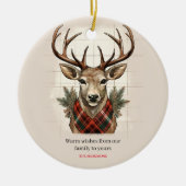 Rustieke Charm Boerderij Schatten met geruite Hert Keramisch Ornament (Voorkant)