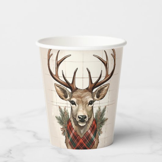 Rustieke Charm Boerderij Schatten met geruite Hert Papieren Bekers (Achterkant)