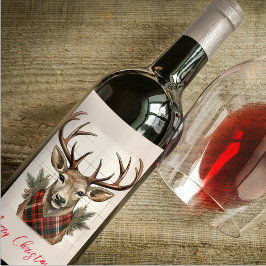 Rustieke Charm Boerderij Schatten met geruite Hert Wijn Etiket