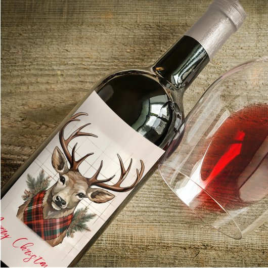 Rustieke Charm Boerderij Schatten met geruite Hert Wijn Etiket