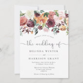 Rustieke Charm Bourgondië Blush Bloemen Drop Bruil Kaart (Voorkant)