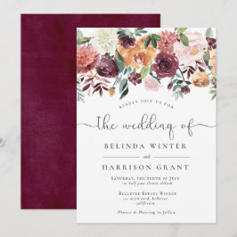 Rustieke Charm Bourgondië Blush Bloemen Drop Bruil Kaart