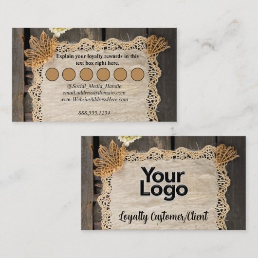 Rustieke Charm Burlap & kant schuur hout Informatiekaartje (Voorkant / Achterkant)