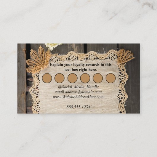 Rustieke Charm Burlap & kant schuur hout Informatiekaartje (Voorkant)