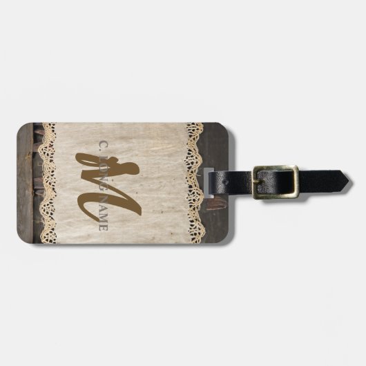 Rustieke Charm Burlap & Lace Schuur Hout QR Code Bagagelabel (Voorkant horizontaal)