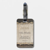 Rustieke Charm Burlap & Lace Schuur Hout QR Code Bagagelabel (Achterkant verticaal)