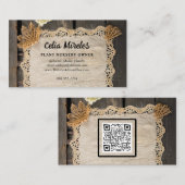 Rustieke Charm Burlap & Lace Schuur Hout QR Code Informatiekaartje (Voorkant / Achterkant)