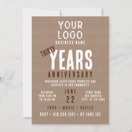 Rustieke Charm Business Logo 30 jaar Jubileum Kaart (Voorkant)