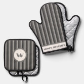 Rustieke Charm Grijs Gestreept Ovenwant & Pannenlap Set (Voorkant / Achterkant)