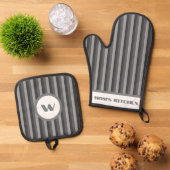 Rustieke Charm Grijs Gestreept Ovenwant & Pannenlap Set (Top down)