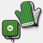 Rustieke Charm Groen Gestreept Ovenwant & Pannenlap Set (Voorkant / Achterkant)