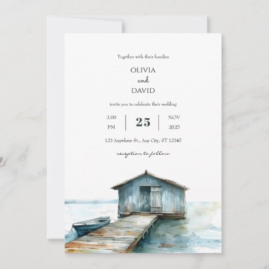 Rustieke Charm Nautisch Zee Boat Shed Beach Weddin Kaart (Voorkant)