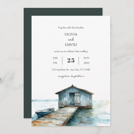 Rustieke Charm Nautisch Zee Boat Shed Beach Weddin Kaart (Voorkant / Achterkant)