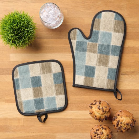 Rustieke Charm Oven Mitt en Pot Holder Set (Top down)