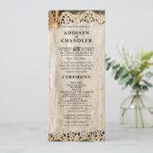 Rustieke Charm Wedding Burlap & Lace Schuur Hout Programmakaart (Staand voorkant)