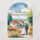 Rustieke Charmante Landelijke Waterverf Wedding Kaart (Voorkant)