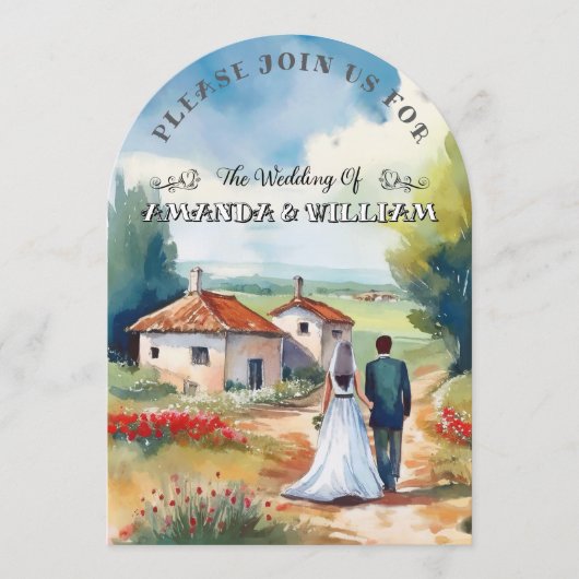 Rustieke Charmante Landelijke Waterverf Wedding Kaart (Voorkant)