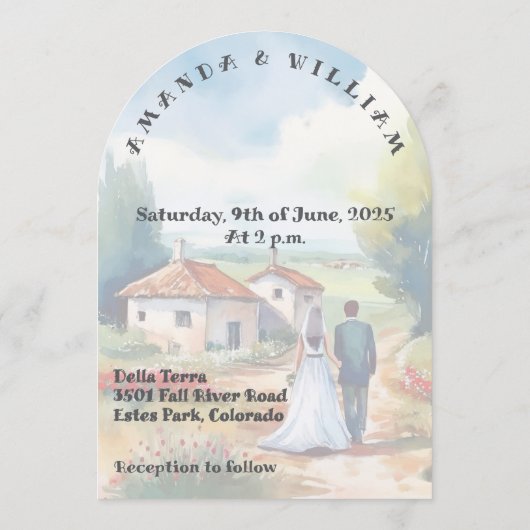 Rustieke Charmante Landelijke Waterverf Wedding Kaart (Achterkant)