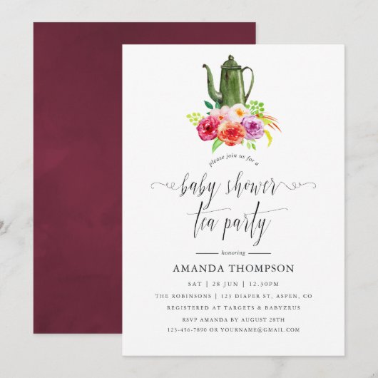  rustieke charme Baby shower Tea Party Kaart (Voorkant / Achterkant)