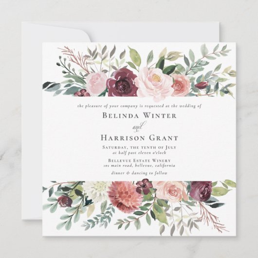 Rustieke charme Bourgondië Blozende Roze SQ Bloeme Kaart (Voorkant)