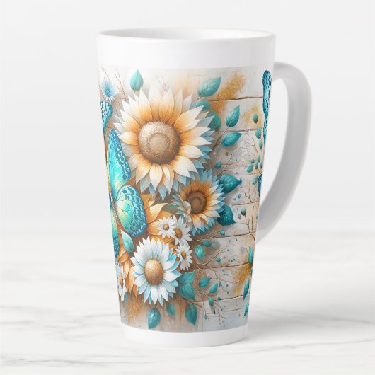 Rustieke charme: Butterfly en Daisy Latte Mok (Rechterhoek)