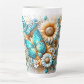 Rustieke charme: Butterfly en Daisy Latte Mok (Voorkant)