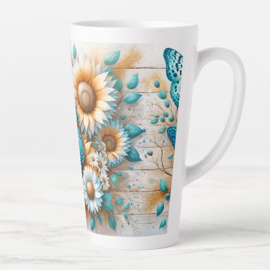 Rustieke charme: Butterfly en Daisy Latte Mok (Rechts)