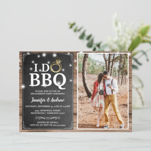 Rustieke Charme 'IK DOE BBQ' Verlovingsfeest Kaart (Staand voorkant)