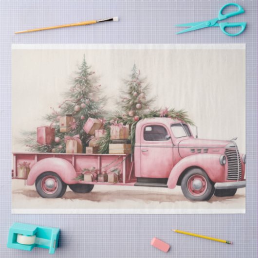 Rustieke charme: kerstboom Boerderij roze truck Tissuepapier (Craft)