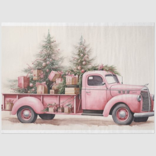 Rustieke charme: kerstboom Boerderij roze truck Tissuepapier (Voorkant)