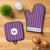 Rustieke charme Paarse gestreept Ovenwant & Pannenlap Set (Top down)