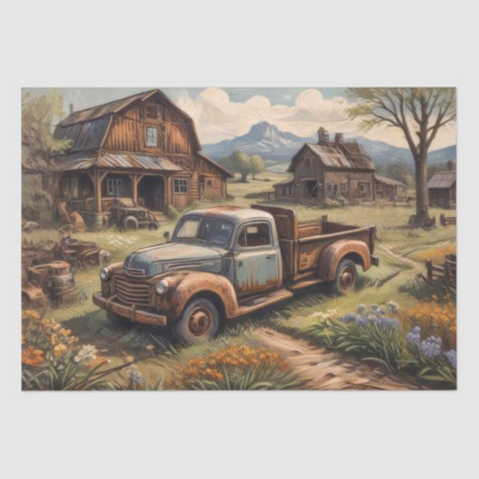 Rustieke charme: pick-up & boerderij decoupage tissuepapier (Voorkant)
