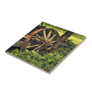 Rustieke charme - Verweerde Wagon Wheel Fotografie Tegeltje