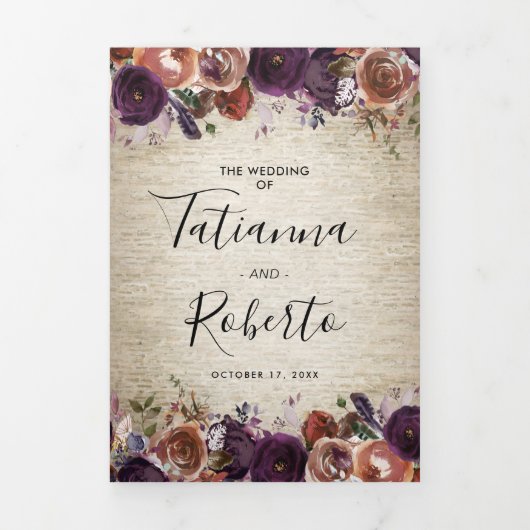 Rustieke Chateau Bloemen Alles in één bruiloft Drieluik Uitnodiging (Cover)