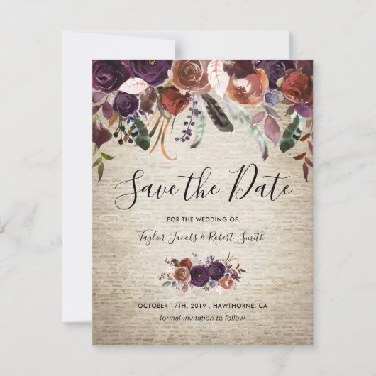 Rustieke Chateau Butterum & Plum Floral Save The Date (Voorkant)