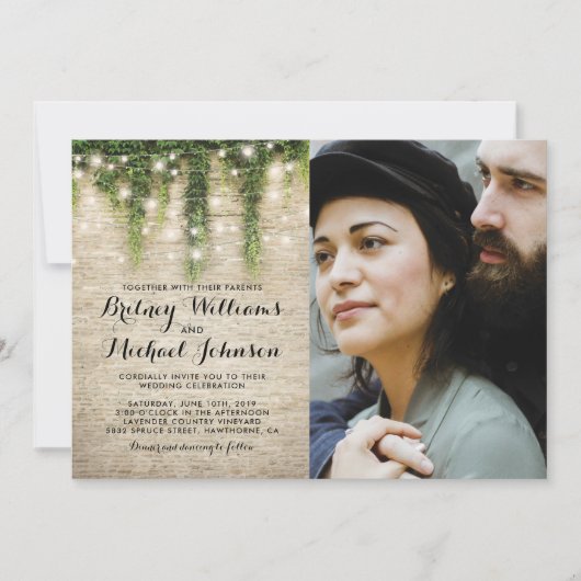 Rustieke Chateau Kerk Lichten Foto Bruiloft Kaart (Voorkant)